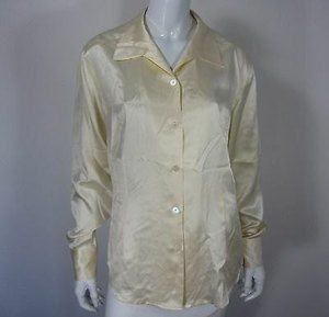 Morgan Taylor Studio Silk Long Sleeve Blouse Size 14 Solid Satin Cream Collared